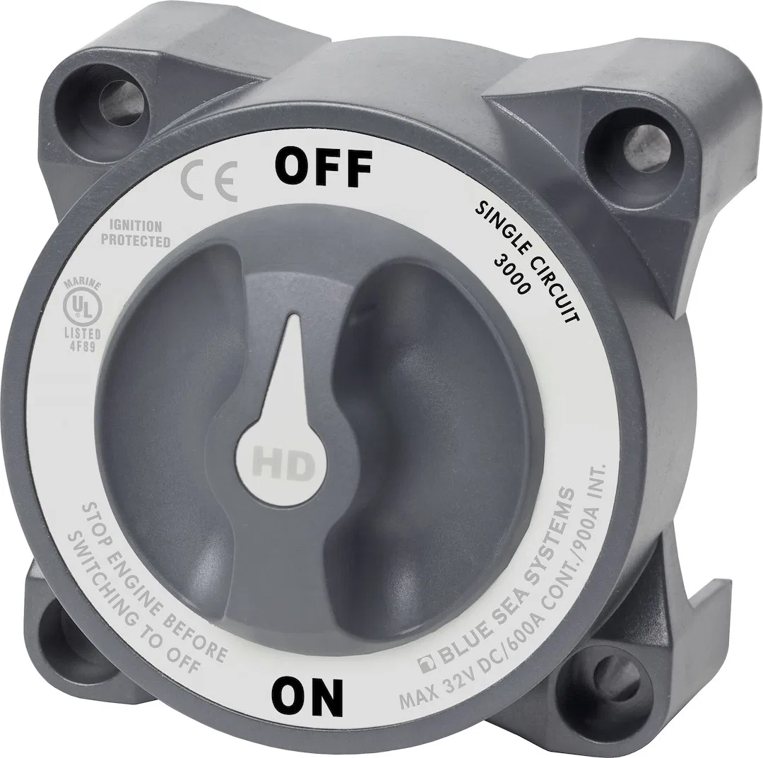 3000-BSS – BLUE SEA Battery Disconnect Switch, 32 Volts DC Single Circuit ON-OFF 325 Amps Gray Ignition Protected